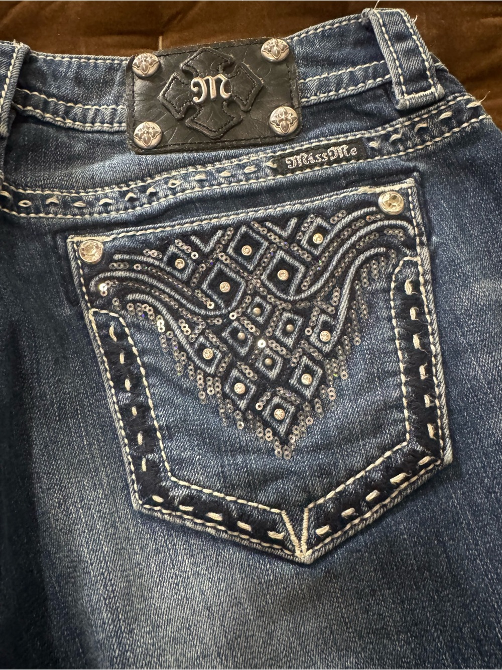 Miss Me Women’s Embellished Blue Denim Jeans Boot Cut Size 30